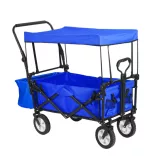 Folding cart with a canopy, pullable and pushable, dark blue
