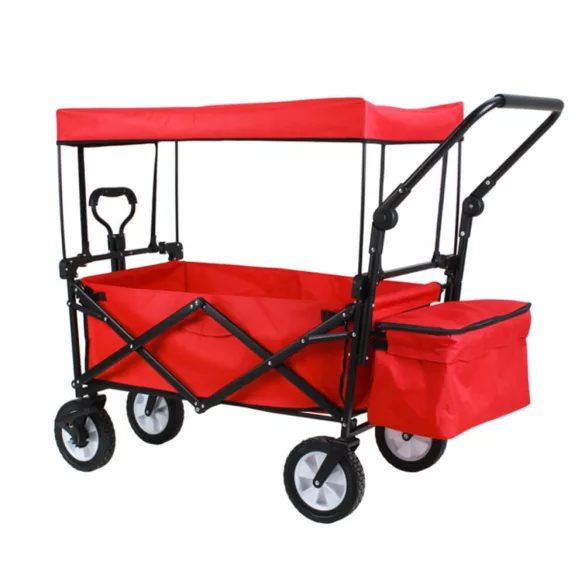 Folding Cart with Canopy, Pullable and Pushable, Red