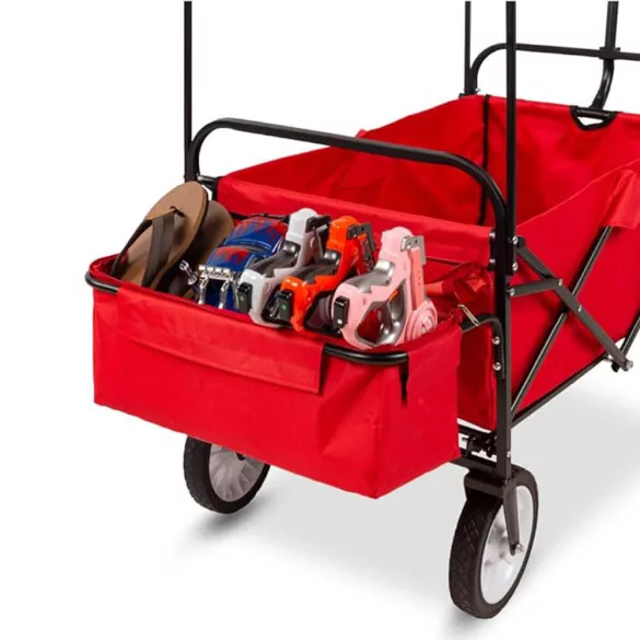 Folding Cart with Canopy, Pullable and Pushable, Red