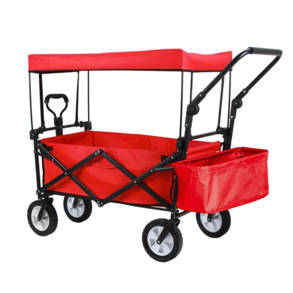 Folding Cart with Canopy, Pullable and Pushable, Red