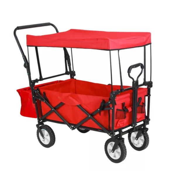 Folding Cart with Canopy, Pullable and Pushable, Red