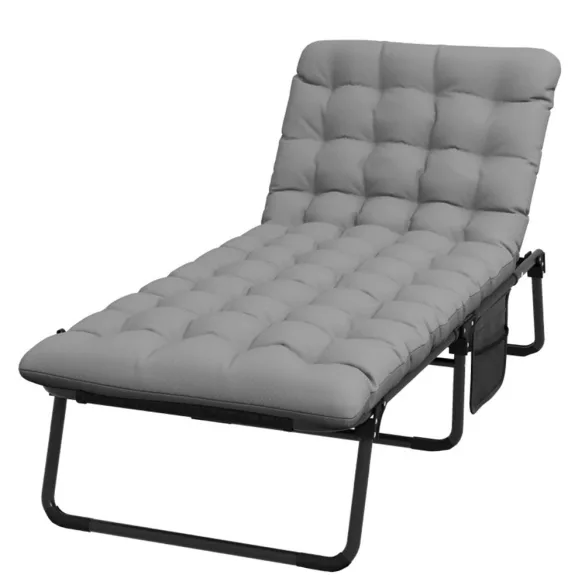 Folding Camping Bed with Adjustable Headrest and Two-Colored Mattress