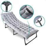 Folding Camping Bed with Adjustable Headrest and Two-Colored Mattress