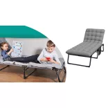 Folding Camping Bed with Adjustable Headrest and Two-Colored Mattress