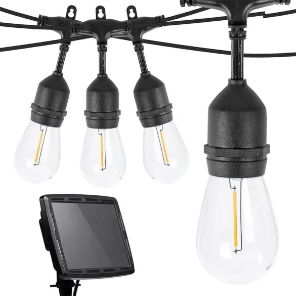 Outdoor Solar Decorative String Lights, 15 E27 LED Bulbs, 15m
