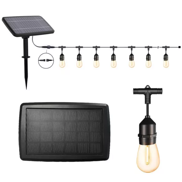 Outdoor Solar Decorative String Lights, 15 E27 LED Bulbs, 15m