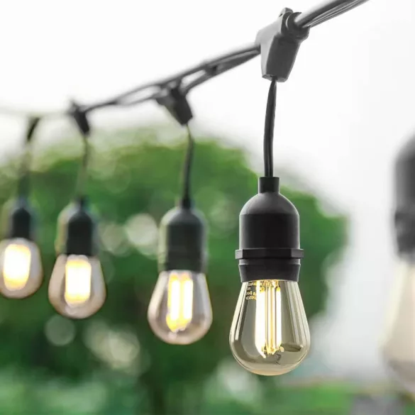 Outdoor Solar Decorative String Lights, 15 E27 LED Bulbs, 15m