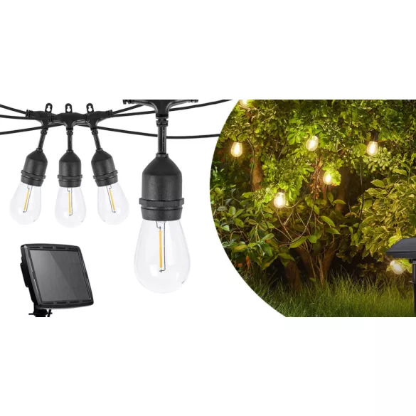 Outdoor Solar Decorative String Lights, 15 E27 LED Bulbs, 15m