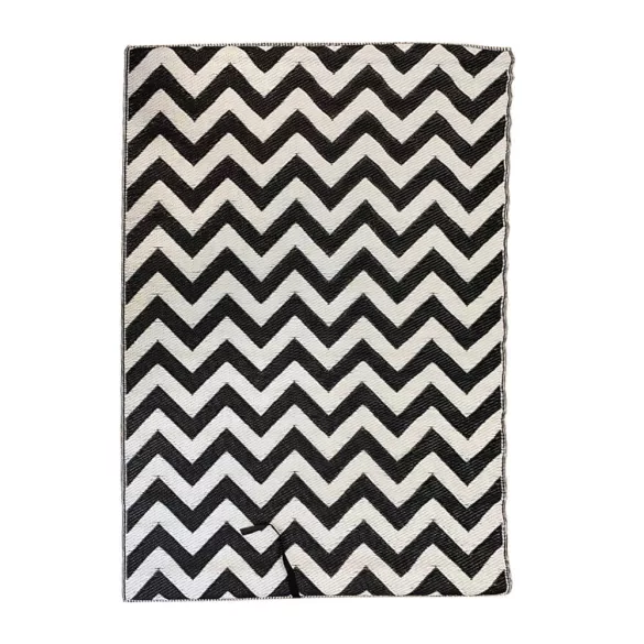 Outdoor rug, double-sided, 180 x 120 cm, black-white