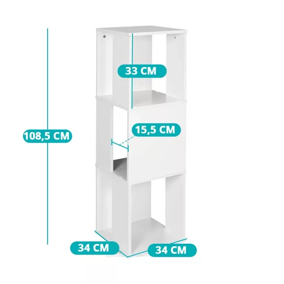 Rotating Bookshelf, 34x34x108 cm, White