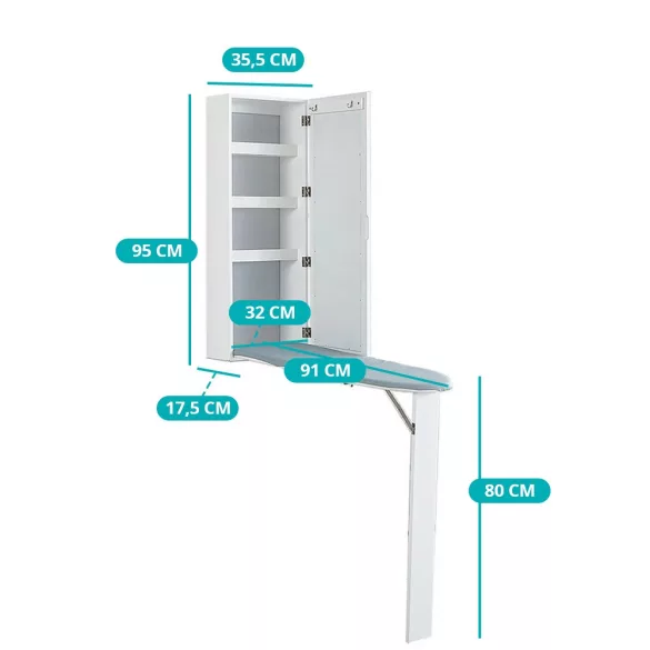 Wall-Mounted Mirror Storage Cabinet with Foldable Ironing Board