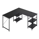 Convertible L-Shaped Desk with Shelves, Black
