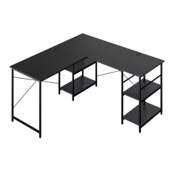 Convertible L-Shaped Desk with Shelves, Black