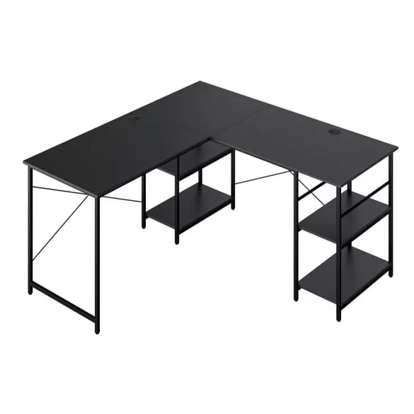 Convertible L-Shaped Desk with Shelves, Black
