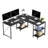 Convertible L-Shaped Desk with Shelves, Black