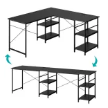 Convertible L-Shaped Desk with Shelves, Black