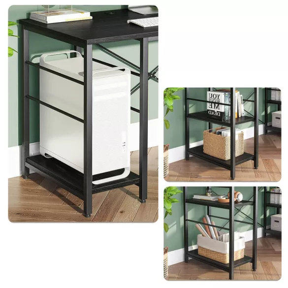 Convertible L-Shaped Desk with Shelves, Black