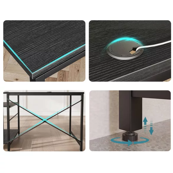 Convertible L-Shaped Desk with Shelves, Black