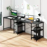 Convertible L-Shaped Desk with Shelves, Black