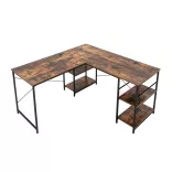Transformable L-shaped desk with shelves, brown