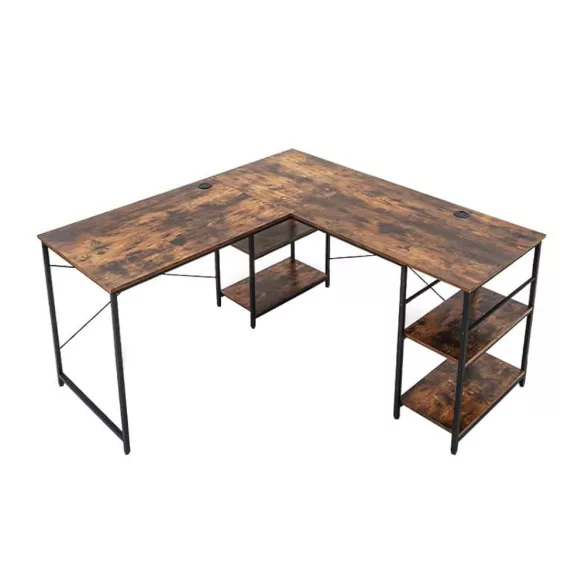Transformable L-shaped desk with shelves, brown