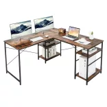 Transformable L-shaped desk with shelves, brown
