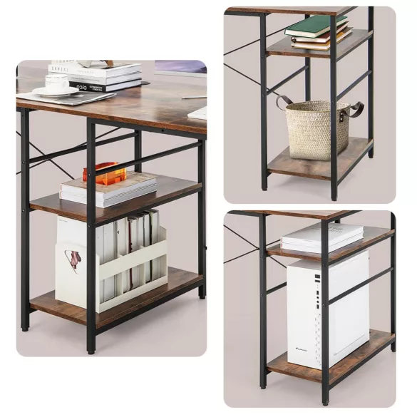 Transformable L-shaped desk with shelves, brown
