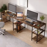 Transformable L-shaped desk with shelves, brown