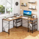 Transformable L-shaped desk with shelves, brown