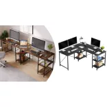 Transformable L-shaped desk with shelves, brown