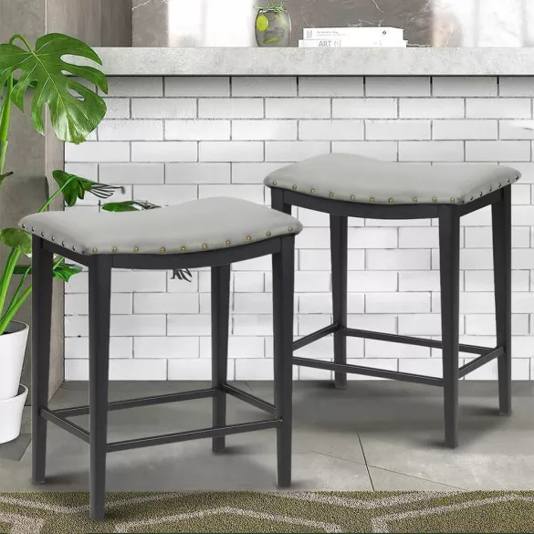 Upholstered Bar Stool Set of 2, Grey