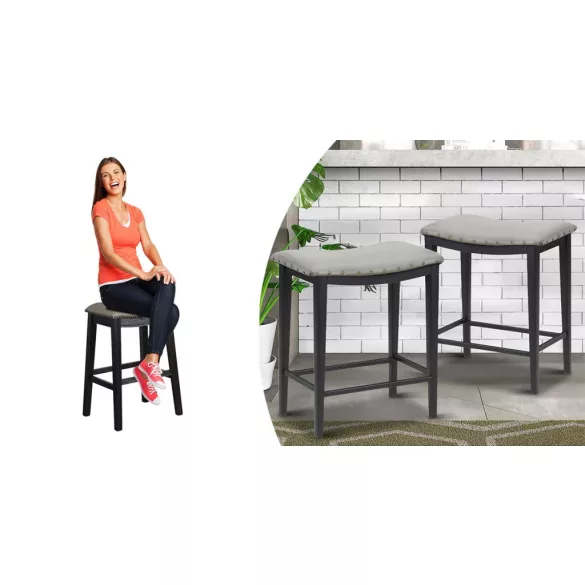 Upholstered Bar Stool Set of 2, Grey