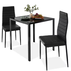 2-person dining set with glass table