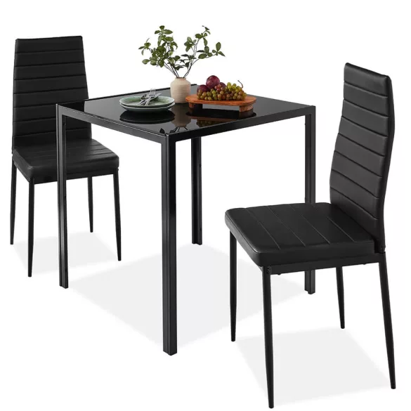 2-person dining set with glass table