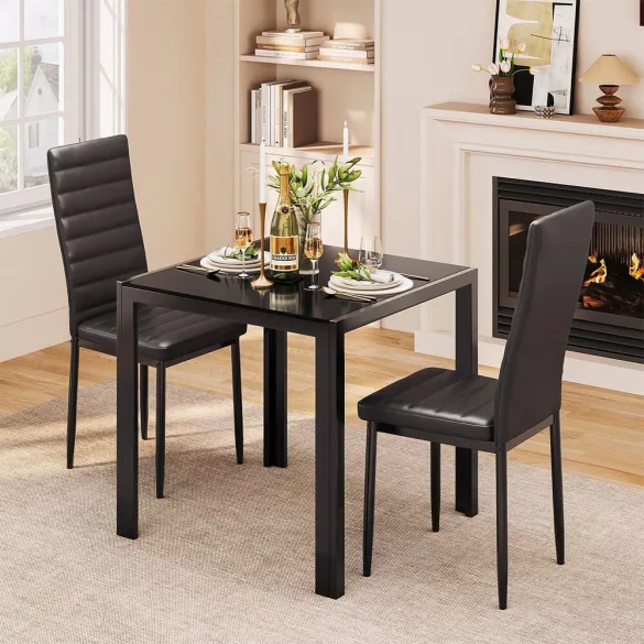 2-person dining set with glass table