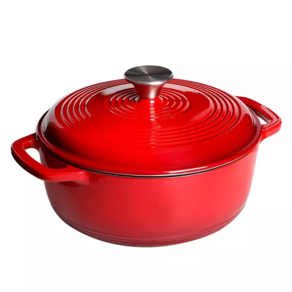 Enameled Cast Iron Pot with Lid 5.7 L, Red