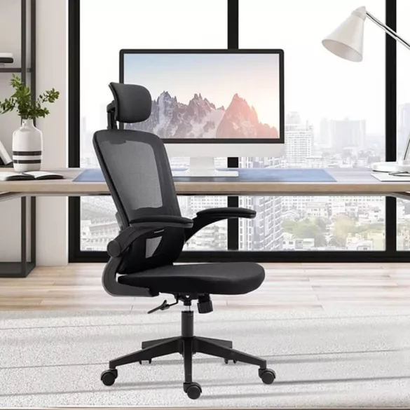 Ergonomic Office Chair with Lumbar Support and Headrest, Black
