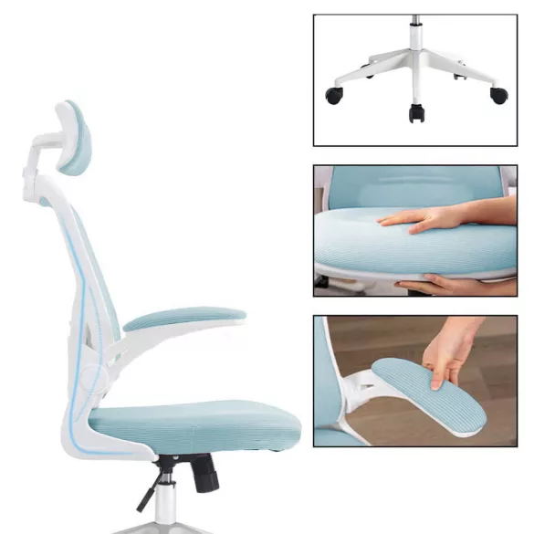 Ergonomic Office Chair with Lumbar Support and Headrest, Light Blue