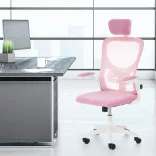 Ergonomic Office Chair with Lumbar Support and Headrest, Pink