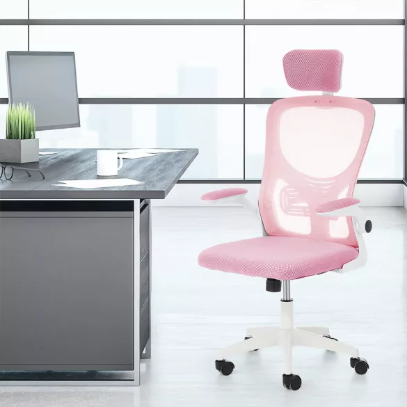 Ergonomic Office Chair with Lumbar Support and Headrest, Pink