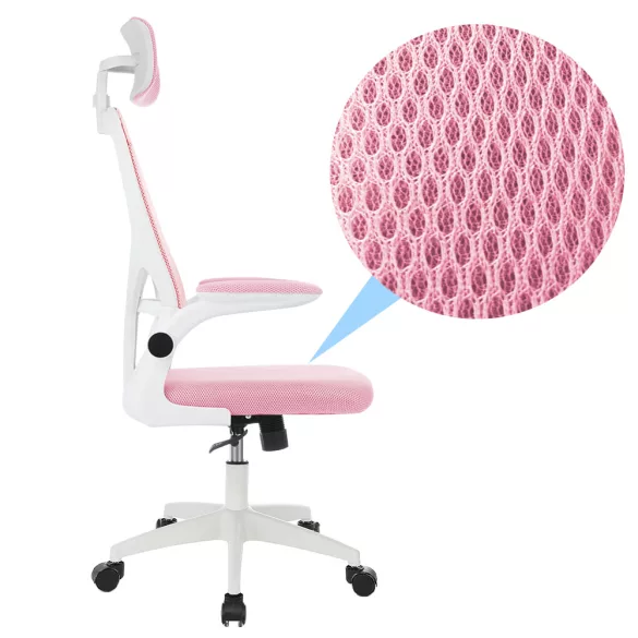 Ergonomic Office Chair with Lumbar Support and Headrest, Pink