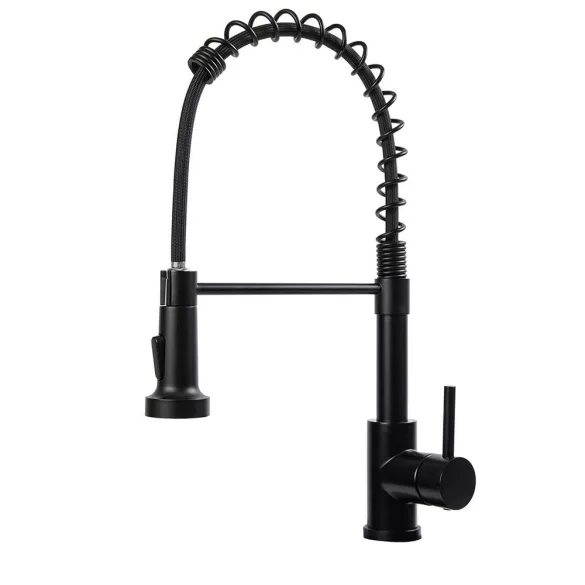 Pull-down kitchen faucet with flexible hose and detachable spray head, black