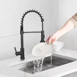 Pull-down kitchen faucet with flexible hose and detachable spray head, black