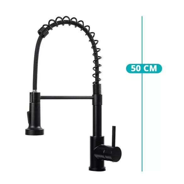 Pull-down kitchen faucet with flexible hose and detachable spray head, black