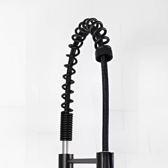 Pull-down kitchen faucet with flexible hose and detachable spray head, black