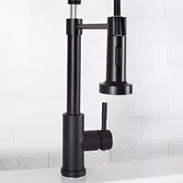 Pull-down kitchen faucet with flexible hose and detachable spray head, black