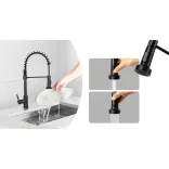 Pull-down kitchen faucet with flexible hose and detachable spray head, black