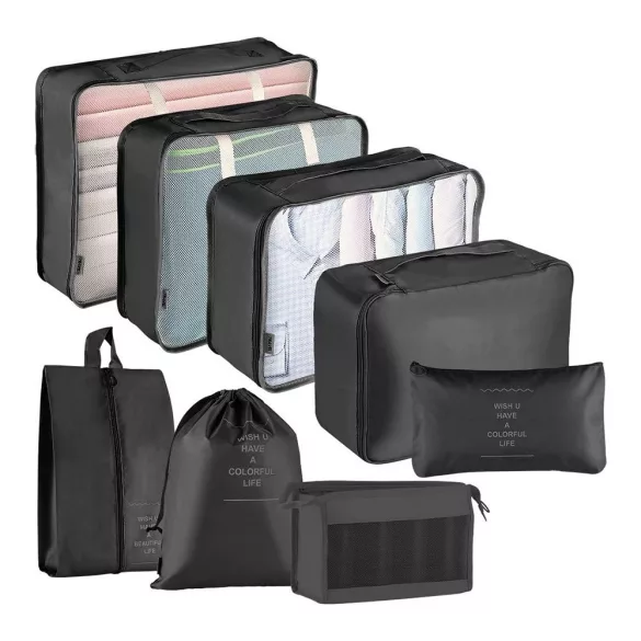Luggage Organizer Set 8 Pieces, Black