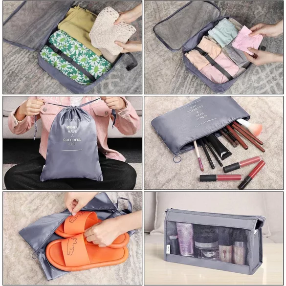 Luggage Organizer Set 8 Pieces, Gray