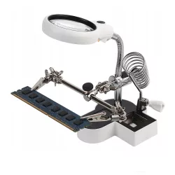   Panel Holder (Third Hand) with LED Magnifier, 2 Clips, and Soldering Iron Holder